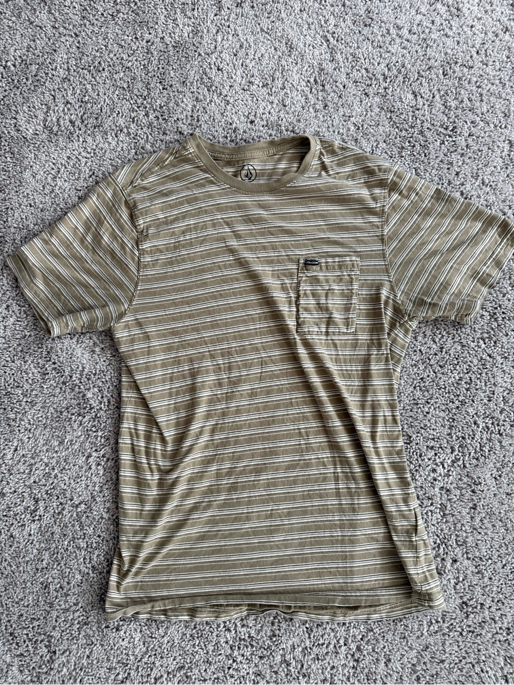 Volcom Mens Large Striped Pocket T Shirt Khaki Tan Skate Surf Y2K Style Tee
